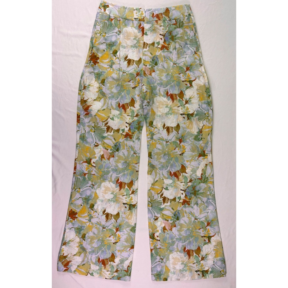 NWT Cara Cara Josephine Pant 6 Floral Linen Wide Leg Terra Blue Quiet Luxury - Picture 7 of 9